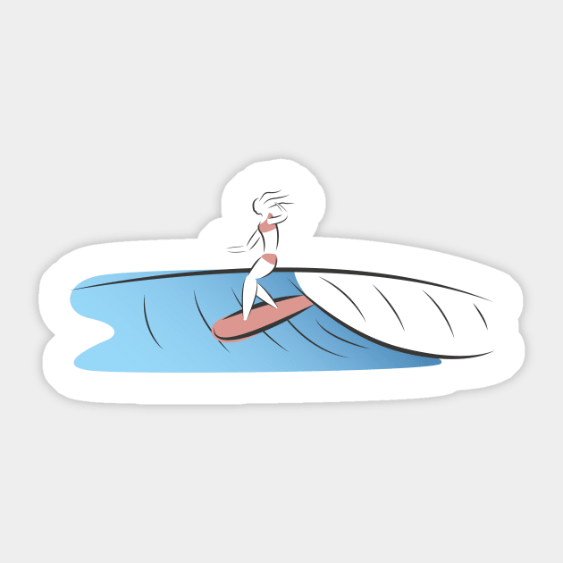 Surf girl hanging ten surfboard Sticker by JDP Designs